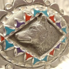 Vtg Great American Products Belt Buckle Pewter Wolf Enamel Oval Western 90s GAP