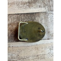 Vintage Wooden Inlay Belt Buckle Brass Trim Oval Shaped Signed Jerry Evans