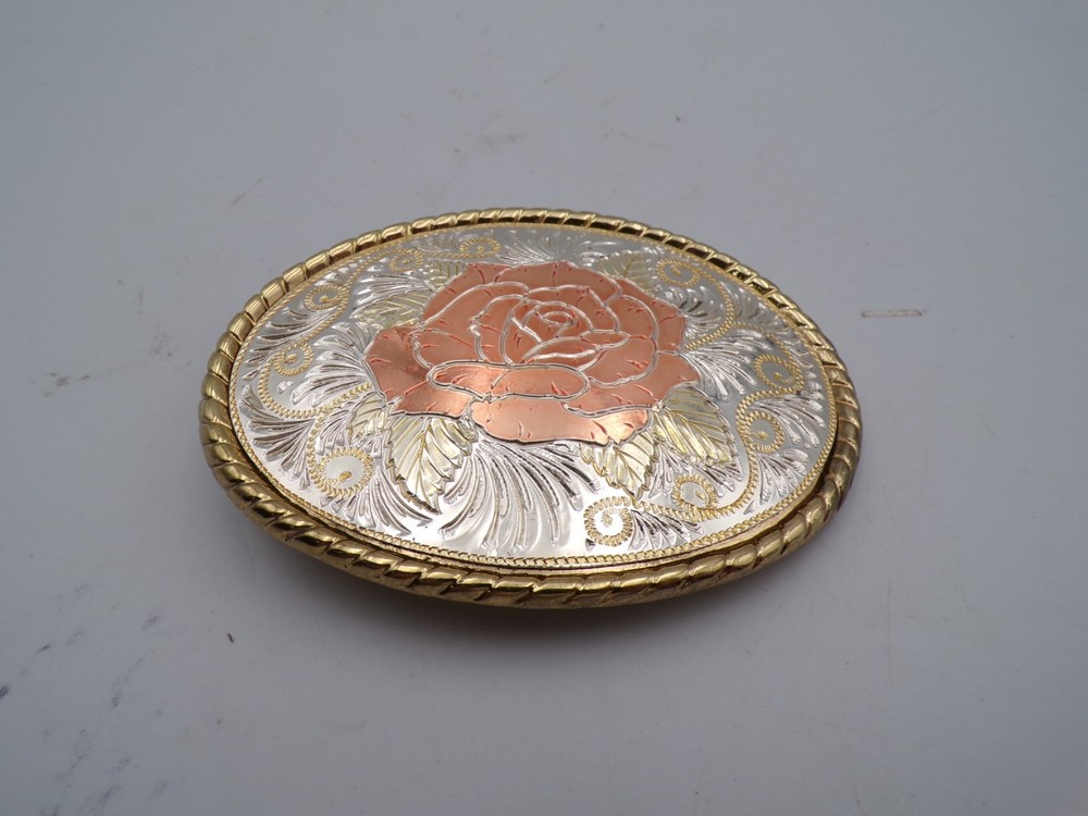 Vintage Rose Western Themed Belt Buckle 3 5/8&Prime; X 2 1/2&Prime; Signed W Usa Made