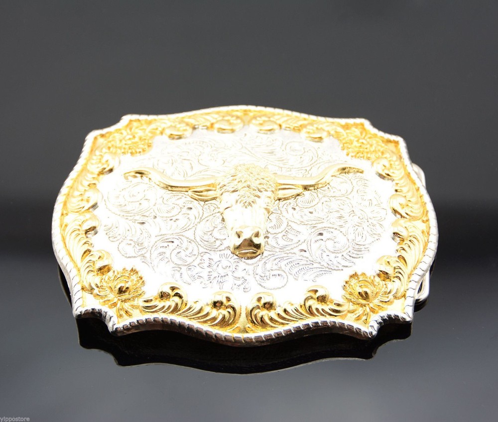 Gold & Silver Plated Longhorn Bull Western Cowboy Rodeo Metal Belt Buckle