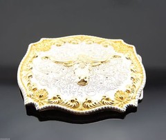 Gold & Silver Plated Longhorn Bull Western Cowboy Rodeo Metal Belt Buckle