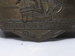 ✨VINTAGE✨Livingston Wells & Co. Foreign & Domestic Gold Dealers BELT BUCKLE Ship