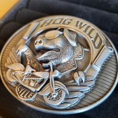 Hog Wild 3D Belt Buckle Metal Finish Biker Motorcycle Western Hog Pig