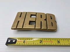 Vintage Brass Belt Buckle HERB 1978 Name Plate Herb