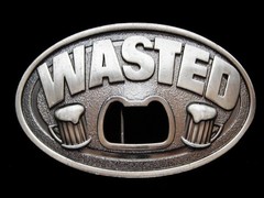 NF21119 REALLY FUNNY **WASTED** (BOTTLE OPENER) BEER & BOOZE SILVERTONE BUCKLE
