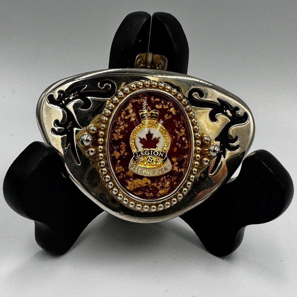 Royal Canadian Legion Past President Belt Buckle Maple Leaf Crown Silver Gold