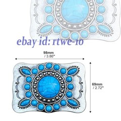 Vintage Belt Buckle Western Cowboy Alloy Bohemian Turquoise Pattern Rock Style