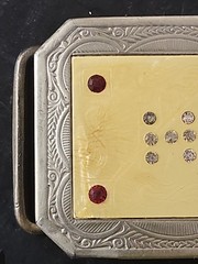 Vintage Victorian Silver Plate Belt Buckle – Celluloid Inlay with Crystal & Red
