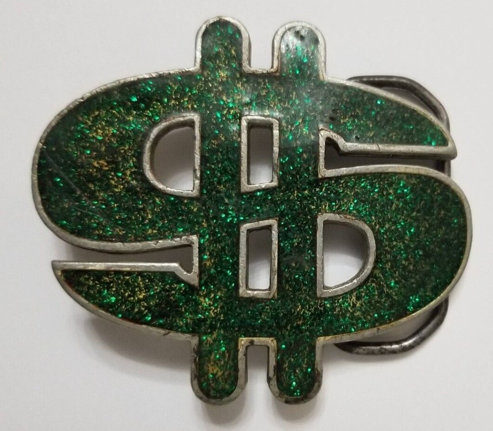 2002 Belt Buckle « $ »Sign Pewter Enameled Green by Great American Products 4617