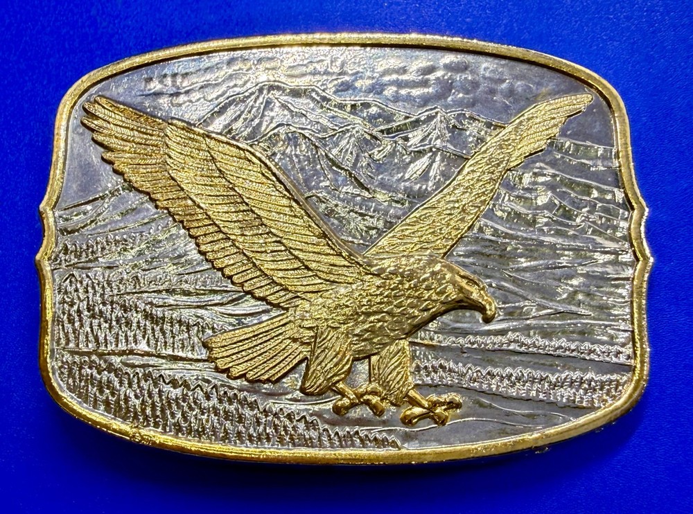 Flying Eagle Spreading Wings over the Mountain Scene Vintage Belt Buckle