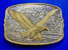 Flying Eagle Spreading Wings over the Mountain Scene Vintage Belt Buckle