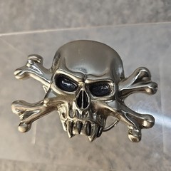 Belt Buckle Skeleton Pirate Bones Skull Punk Rocker Silver Tone Metal Black Eyes