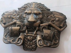 Biker belt buckle BURNING LION, Handmade biker animal lion style