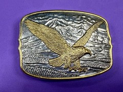 Flying Eagle Spreading Wings over the Mountain Scene Vintage Belt Buckle