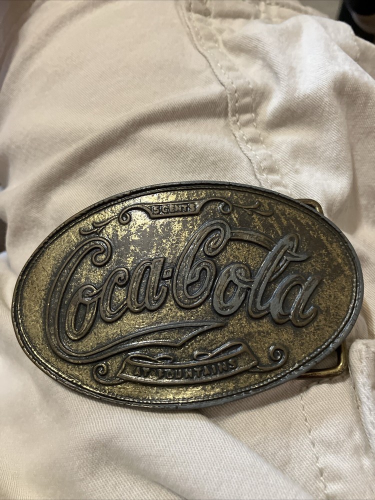 VINTAGE ***COCA-COLA*** 5 CENTS AT FOUNTAINS OVAL ADV. BELT BUCKLE