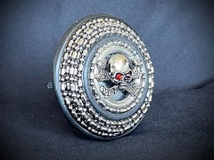 “Crypt Cross Relic” Skull Belt Buckle Red Crystal Eyes OOAK Darren McNeese