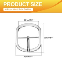 6 Pcs 1.5 Inch Single Prong Buckles Oval Center Bar Buckles, Silver Tone