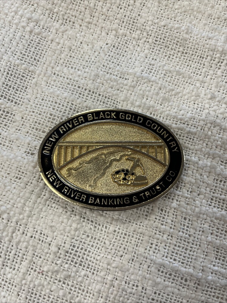 1981 New River Banking And Trust Company Blank Gold Toned Country Belt Buckle