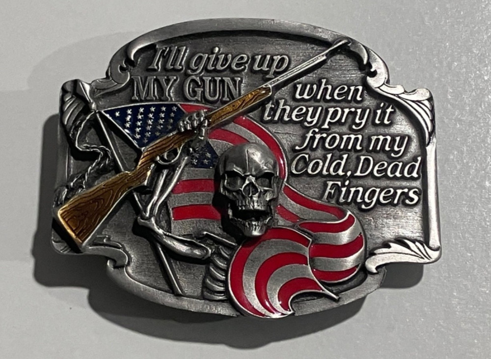 My Gun Pry It From Belt Buckle USA Flag NRA Skull Fight siskiyou Pewter