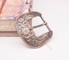 38mm Western Antique Silver Cowboy Flower Leathercraft Belt Buckle 3-piece Set