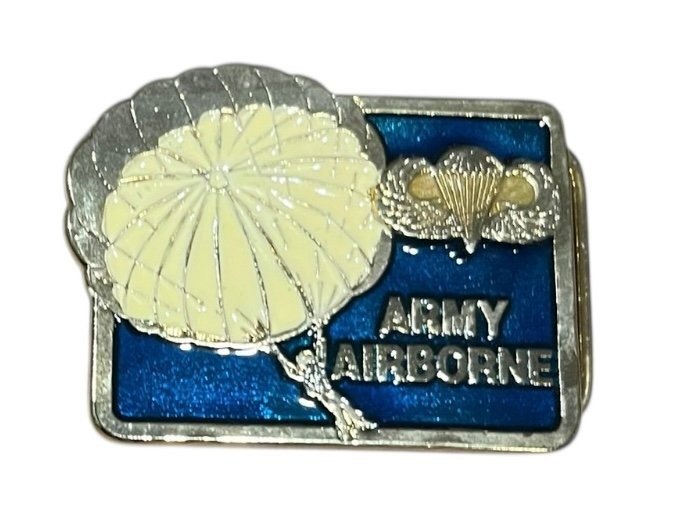 Army Airborne Belt Buckle Blue Enameled Parachute Military Mens 3&Prime;