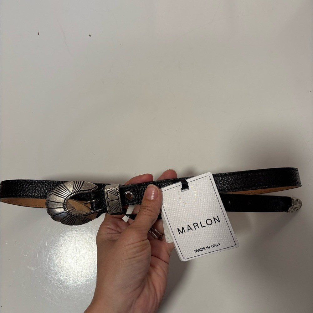 MARLON black Made In Italy Leather Buckle Belt sz L nwt