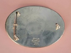 JUSTIN Silver Mexico Engraved Belt Buckle With Gilt Horse Motif