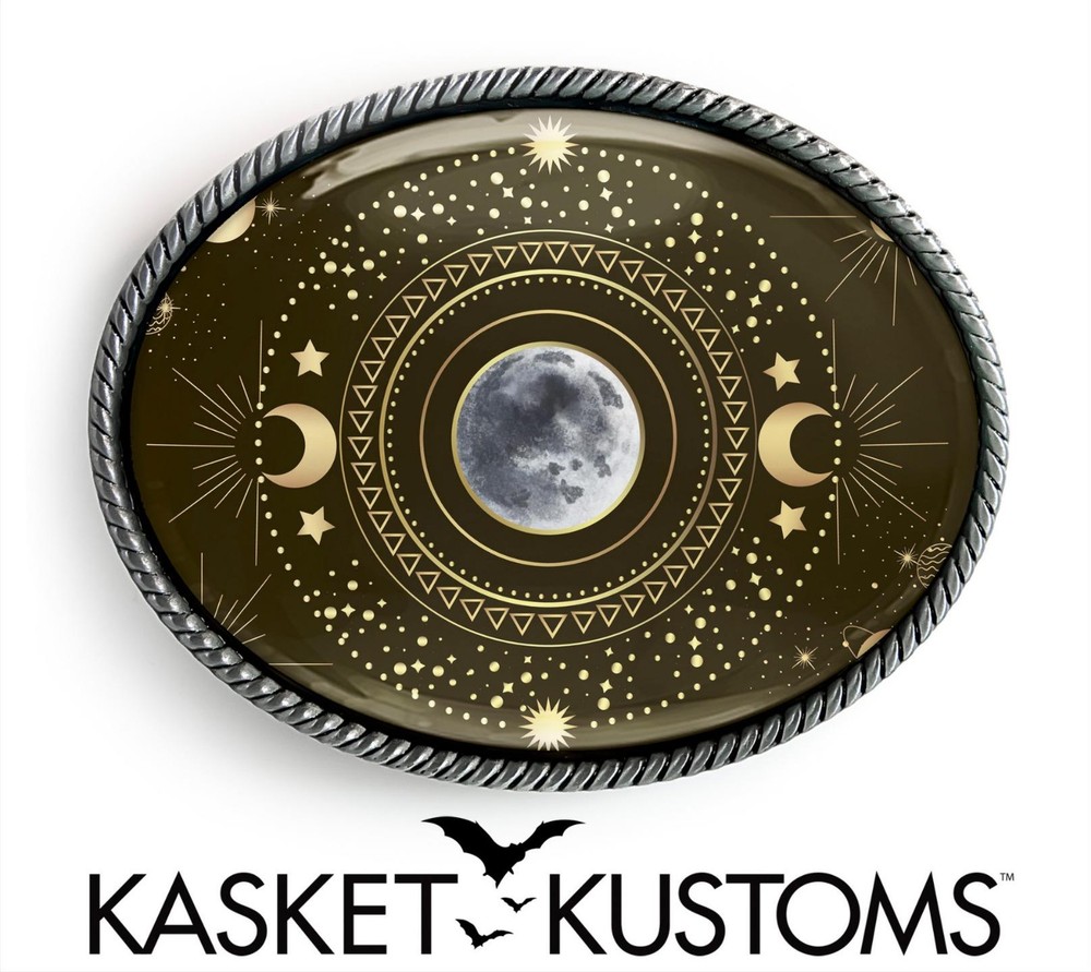 Moon Belt Buckle – Celestial Esoteric Solar System Handmade Silver Buckle – 637