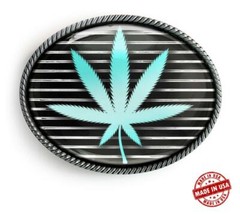 Stoner Belt Buckle – Marijuana Pot Stripes Handmade Oval Belt Buckle