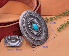 Vintage Silver Southeast Tribal Flower Pattern Turquoise Belt Buckle Huge