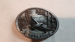 Colorado, Flying Eagle, Mountains, C+J Inc. Belt Buckle Vintage 1986 Pewter USA