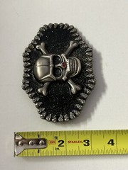 Large Skull And Bones Belt Buckle Silver Chrome Black