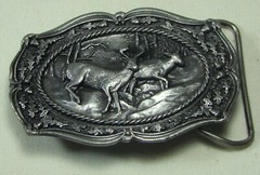 Vintage 1985 W-150 Buck & Doe Running Bergamot Belt Buckle USA