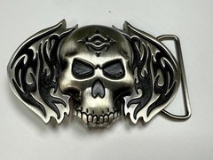 Skull with Flames Cutout Silver & Black Color Silver Moon Creations Belt Buckle