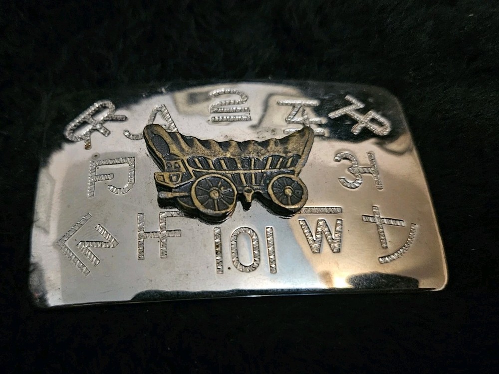 Vintage Chambers Belt Co Brass Belt Buckle Western Cattle Brands Wagon USA