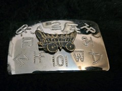 Vintage Chambers Belt Co Brass Belt Buckle Western Cattle Brands Wagon USA