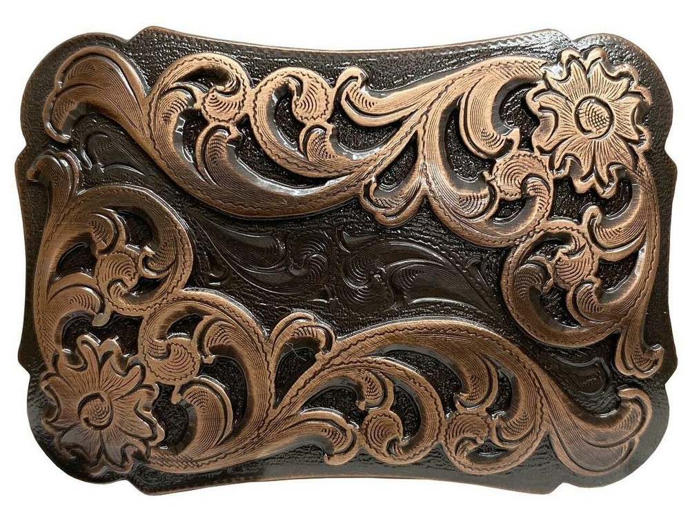ANTIQUE COPPER FLORAL SCROLL ENGRAVED WESTERN BELT BUCKLE fits 1-1/2&Prime; Belt