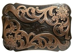 ANTIQUE COPPER FLORAL SCROLL ENGRAVED WESTERN BELT BUCKLE fits 1-1/2&Prime; Belt
