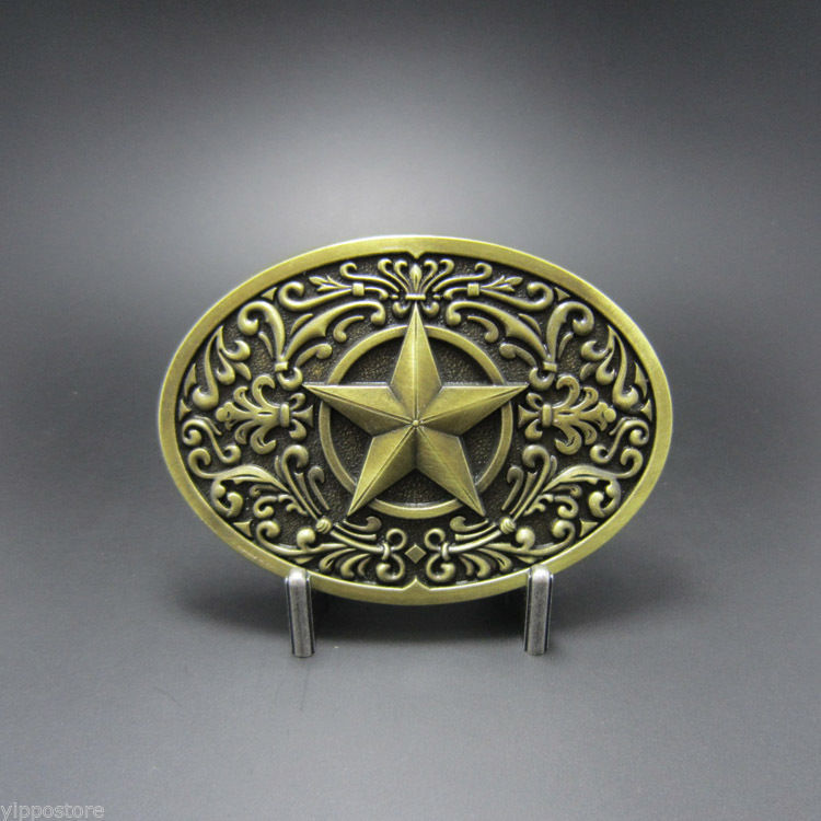 Vintage Bronze Western Star Oval Cowboy Rodeo Metal Belt Buckle