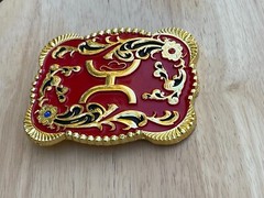 Western Buckle Gold Red Cowboy 4.5 »x3.5 » for 2 » Hooey Buckle Hebilla Vaquero