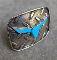Douglas Magnus Santa Fe Turquoise Longhorn Sterling Diamond Plate Trophy Buckle