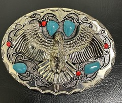 Silver Eagle Western Belt Buckle Turquoise Blue Stones Painted Native American