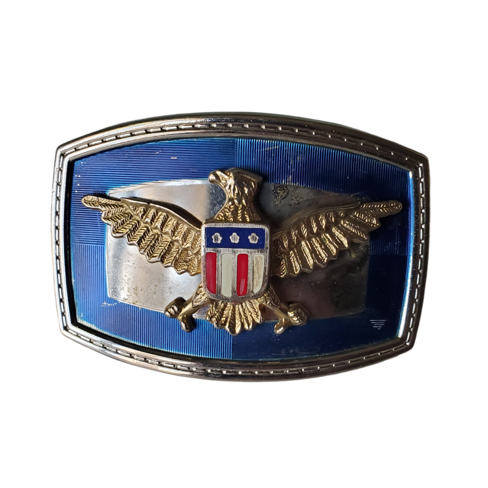 Patriotic Eagle Emblem Belt Buckle Metal Rectangle Americana Military-Style
