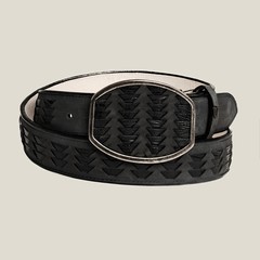 Genuine Braided Petatillo Leather Western Belt with Removable Buckle – Black