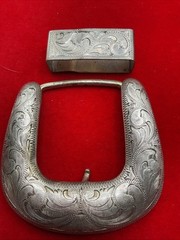 Vogt Signature Sterling Silver Overlay 2pc. Belt Buckle Western Ranger Set.