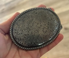 Oval Western Rope Belt Buckle Silver Metal Snap On Cowboy Rodeo Style Gift Tool