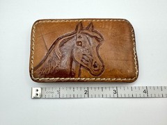 Vintage TOOLED Belt Buckle HORSE Brown Leather WESTERN Cowboy EQUESTRIAN Rodeo
