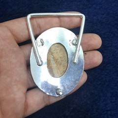 Silver Plated Belt Buckle Handmade Jasper Gemstone Western Cowboy Belt For Men