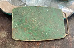 Vintage Turquoise Brass Belt Buckle Patina Engraved Western Cowgirl Style