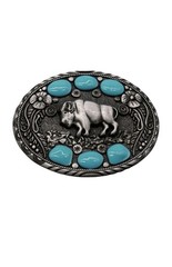 New Men Buffalo Ox Silver Metal Belt Buckle Bull Turquoise Blue Western Fashion